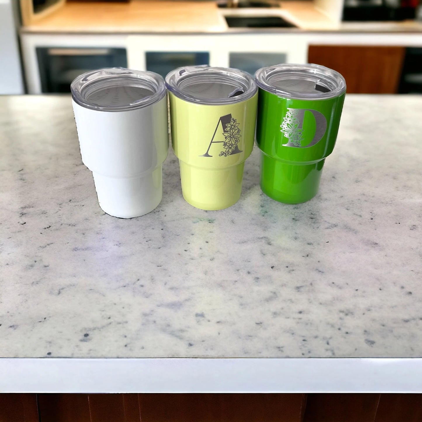 Personalized Permanent Engraved Floral Letter 2 oz Mini Tumbler with Straw
