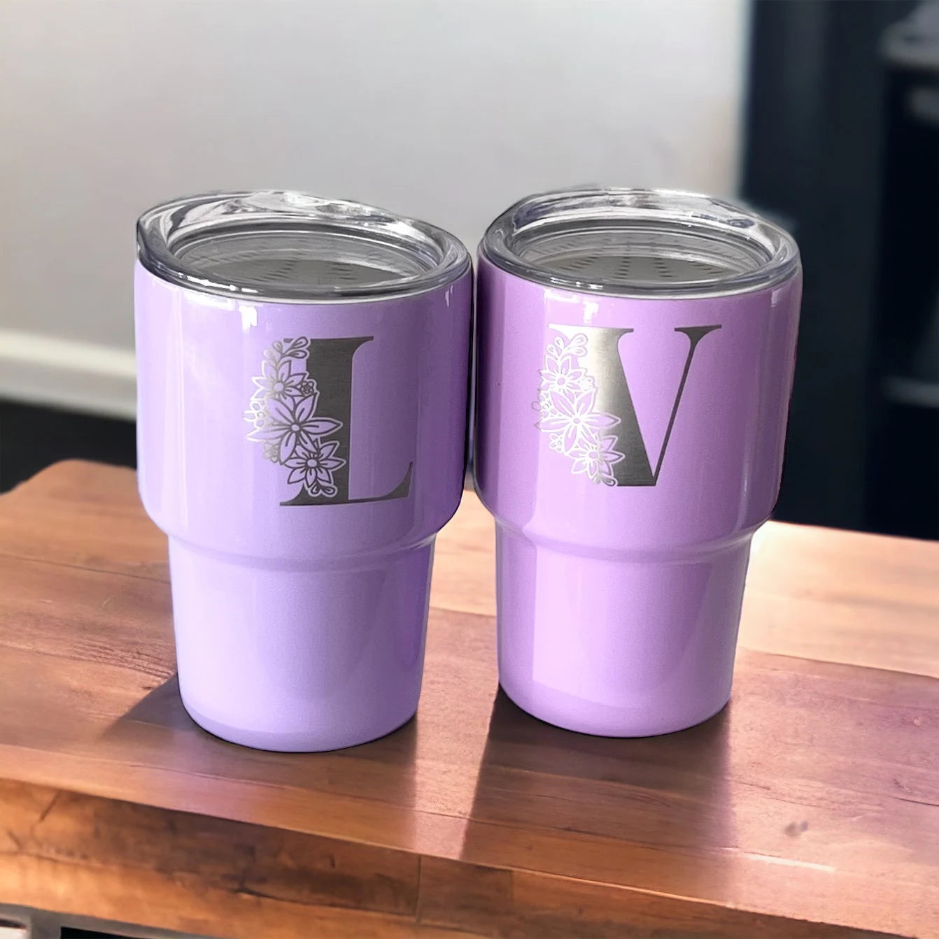 Personalized Permanent Engraved Floral Letter 2 oz Mini Tumbler with Straw