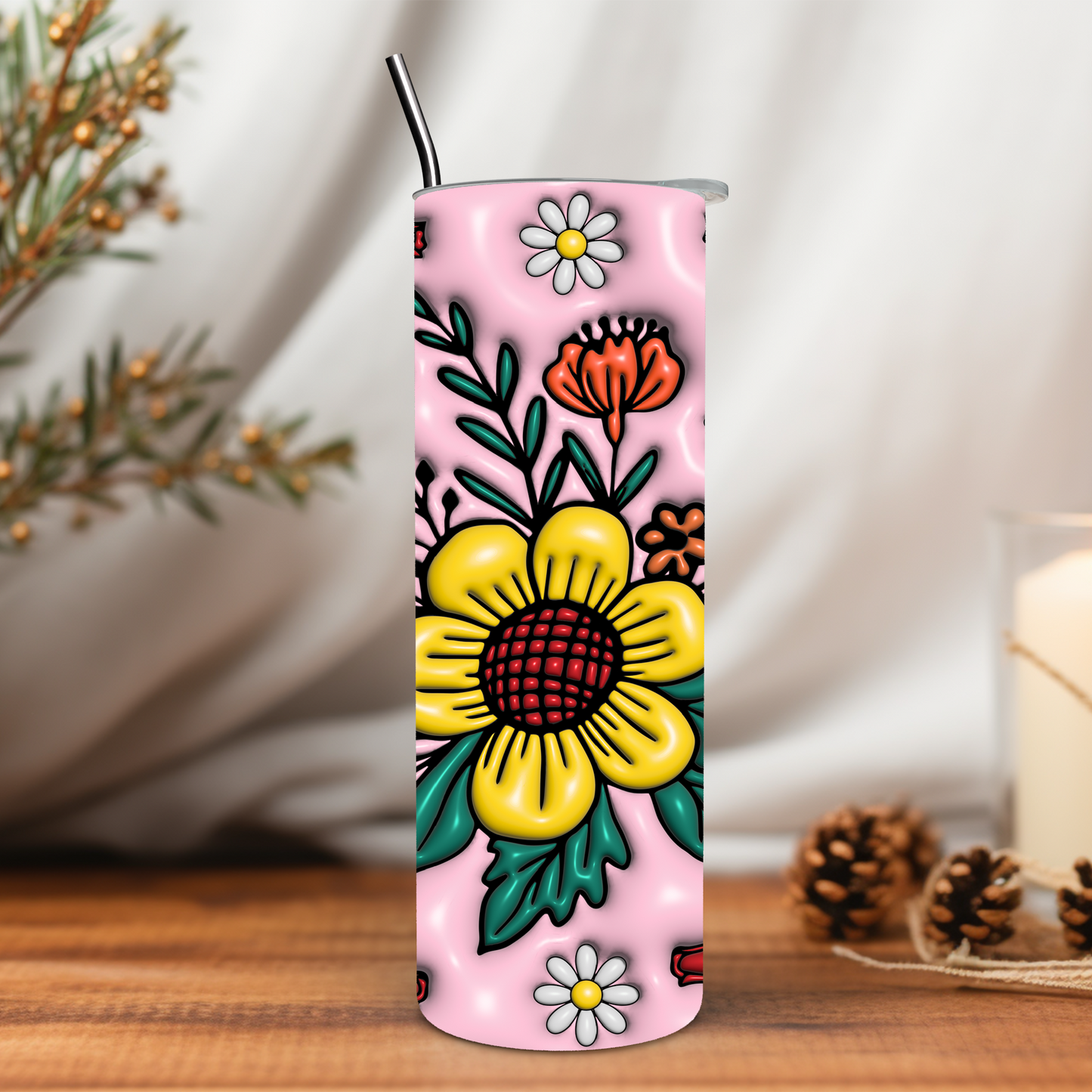 3D Inflated Flowers 20 oz Tumbler