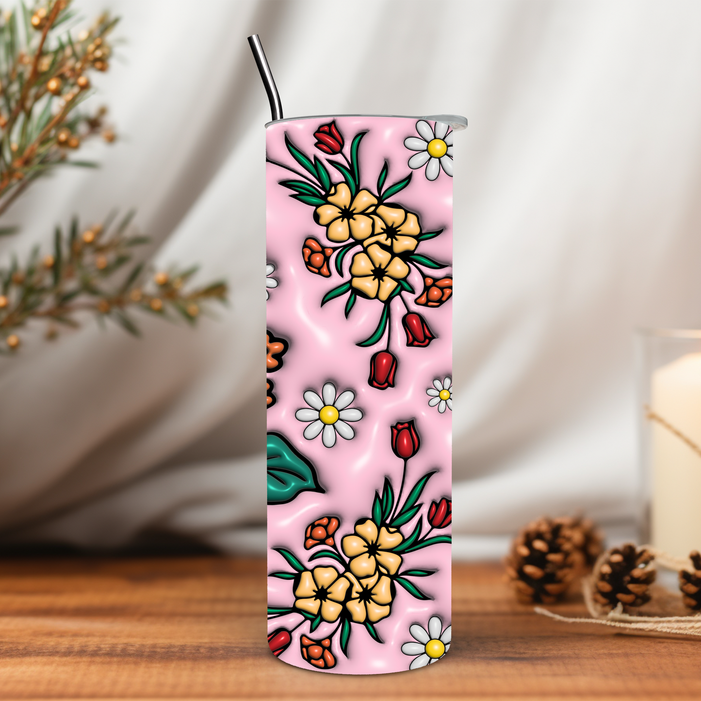 3D Inflated Flowers 20 oz Tumbler