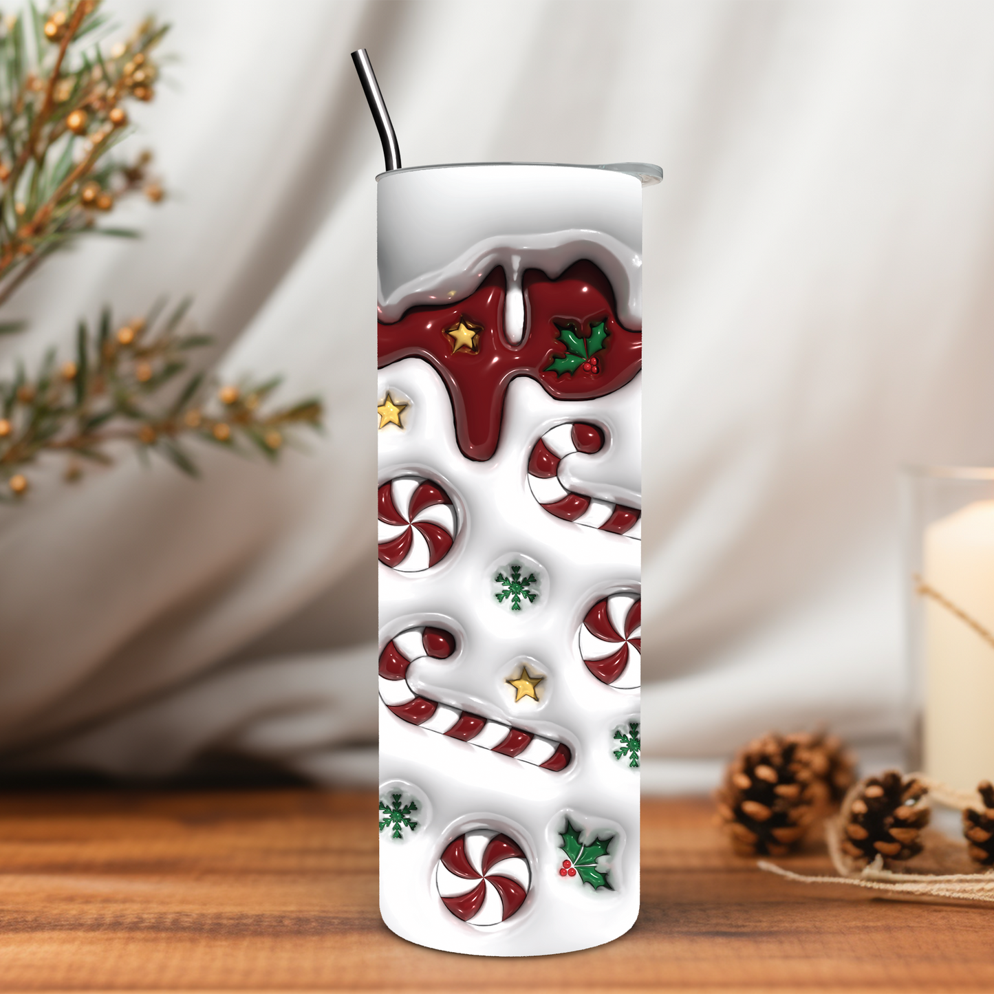 Candy Cane 3D Inflated 20 oz Tumbler