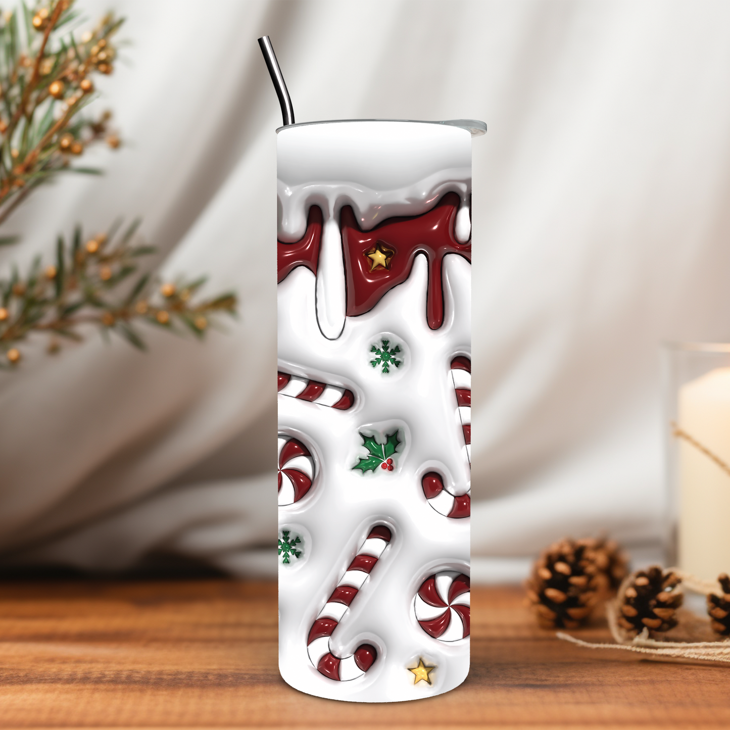 Candy Cane 3D Inflated 20 oz Tumbler