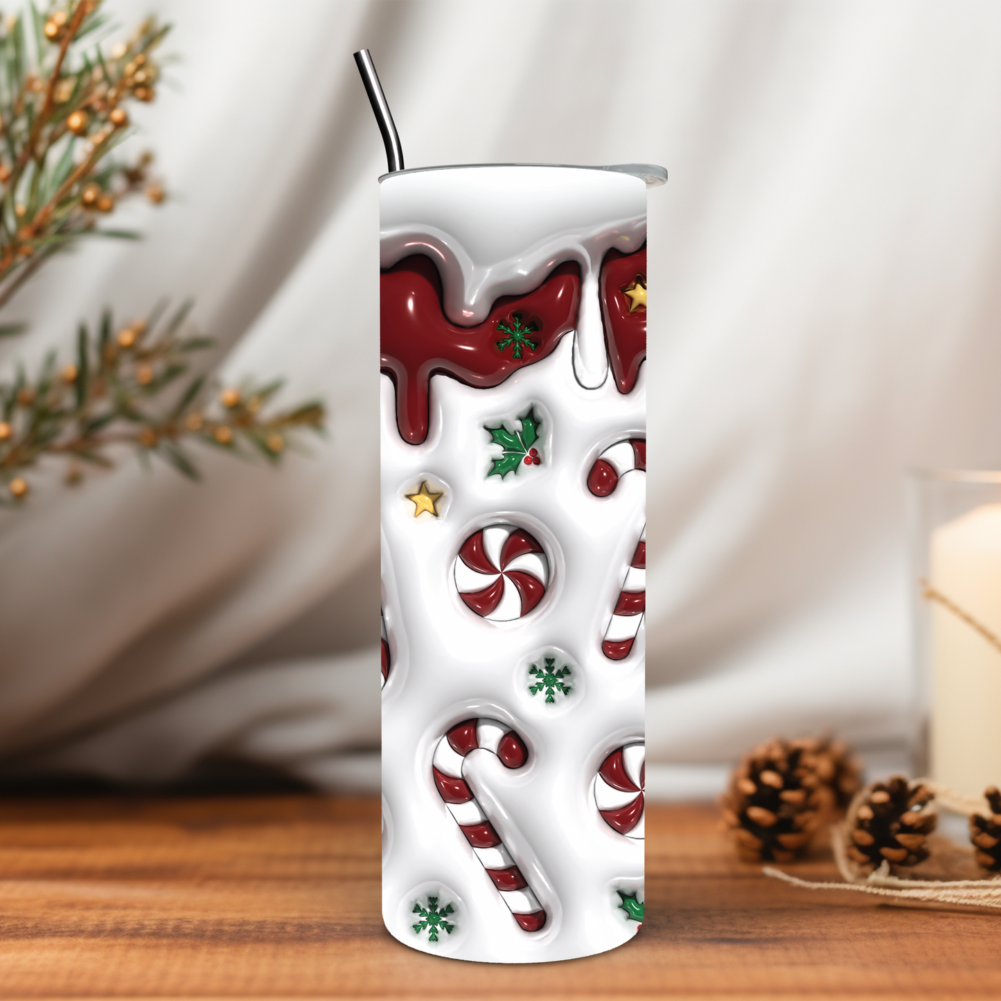 Candy Cane 3D Inflated 20 oz Tumbler