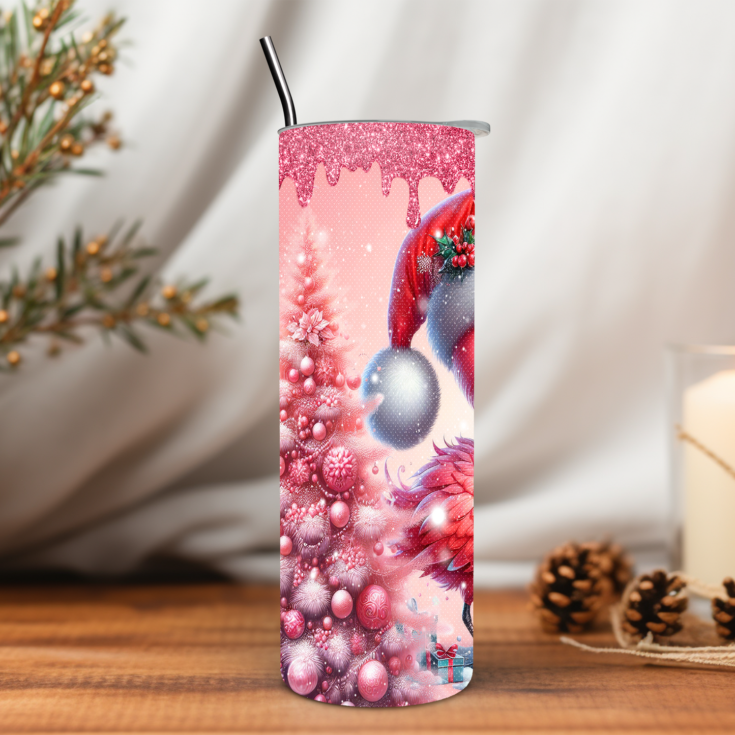 Pink Christmas Flamingo20 oz Tumbler