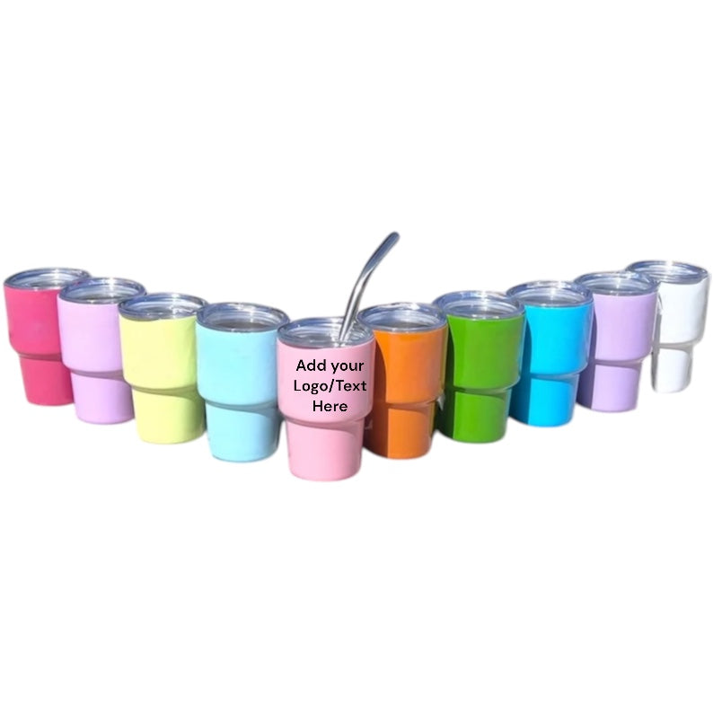 Printed Custom Text or Logo 2 oz Mini Tumbler with Straw