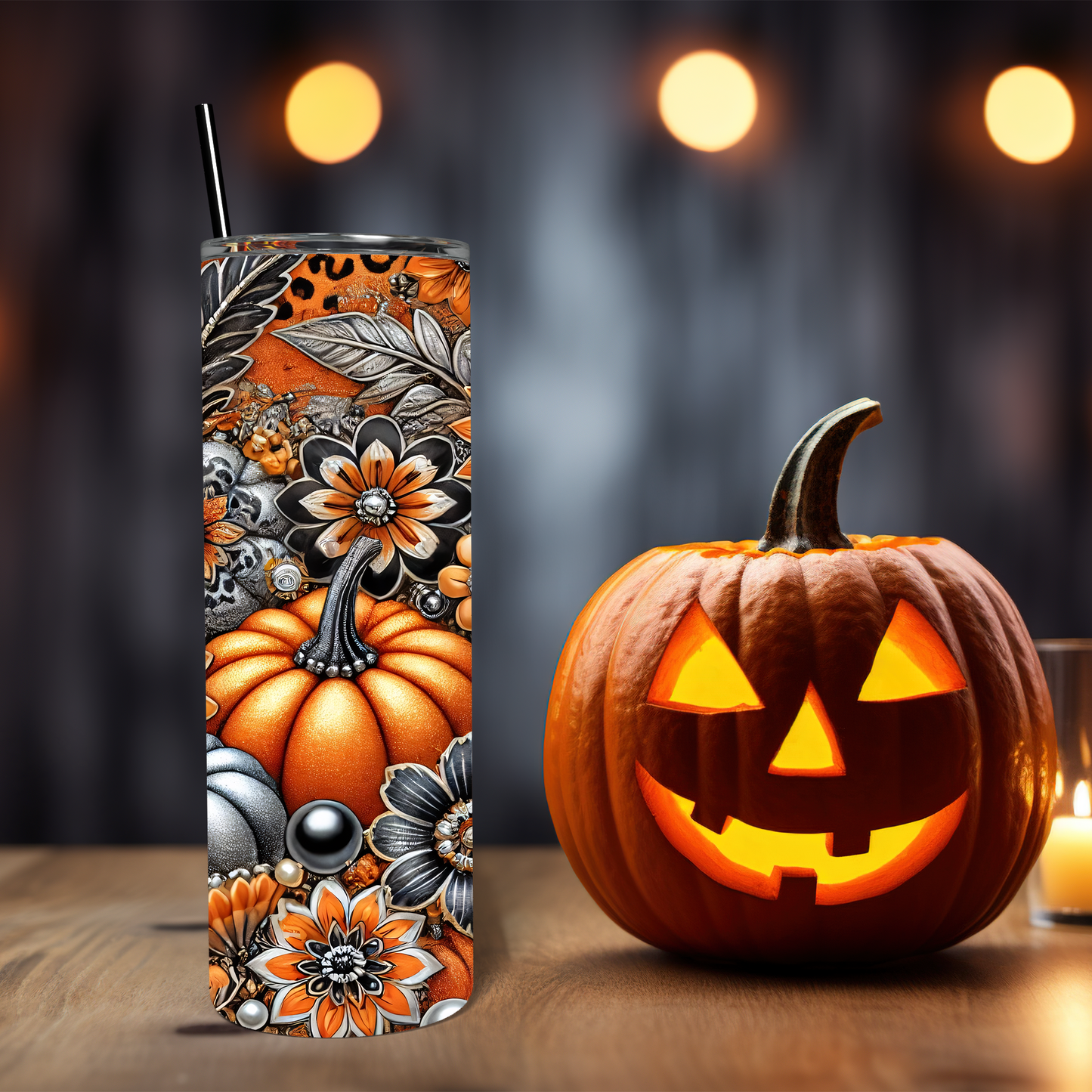 Floral Pumpkin 20 oz Tumbler