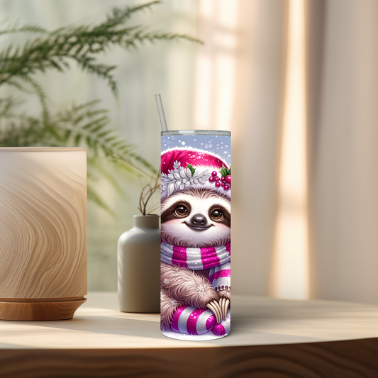 Pink Christmas Sloth 20 oz Tumbler