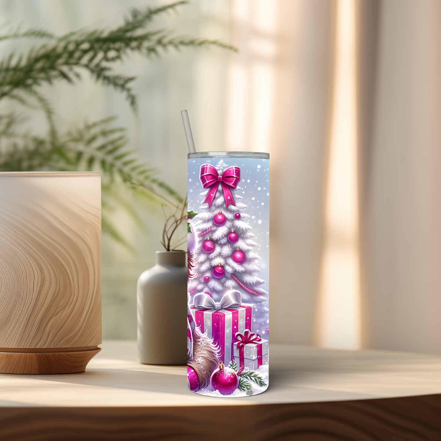 Pink Christmas Sloth 20 oz Tumbler