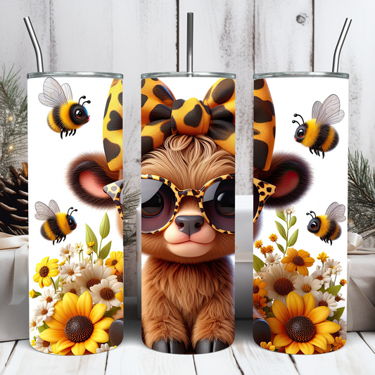 Sunflower Highland Cow 20 oz Tumbler