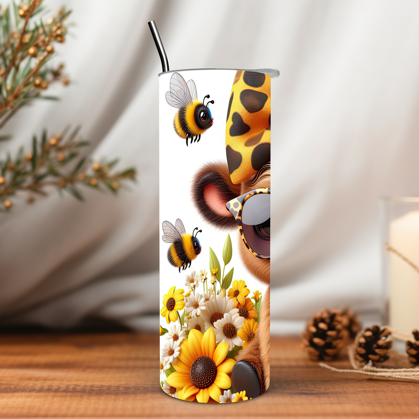 Sunflower Highland Cow 20 oz Tumbler