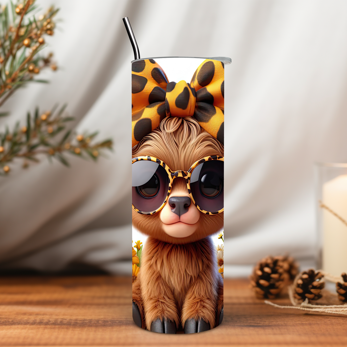 Sunflower Highland Cow 20 oz Tumbler