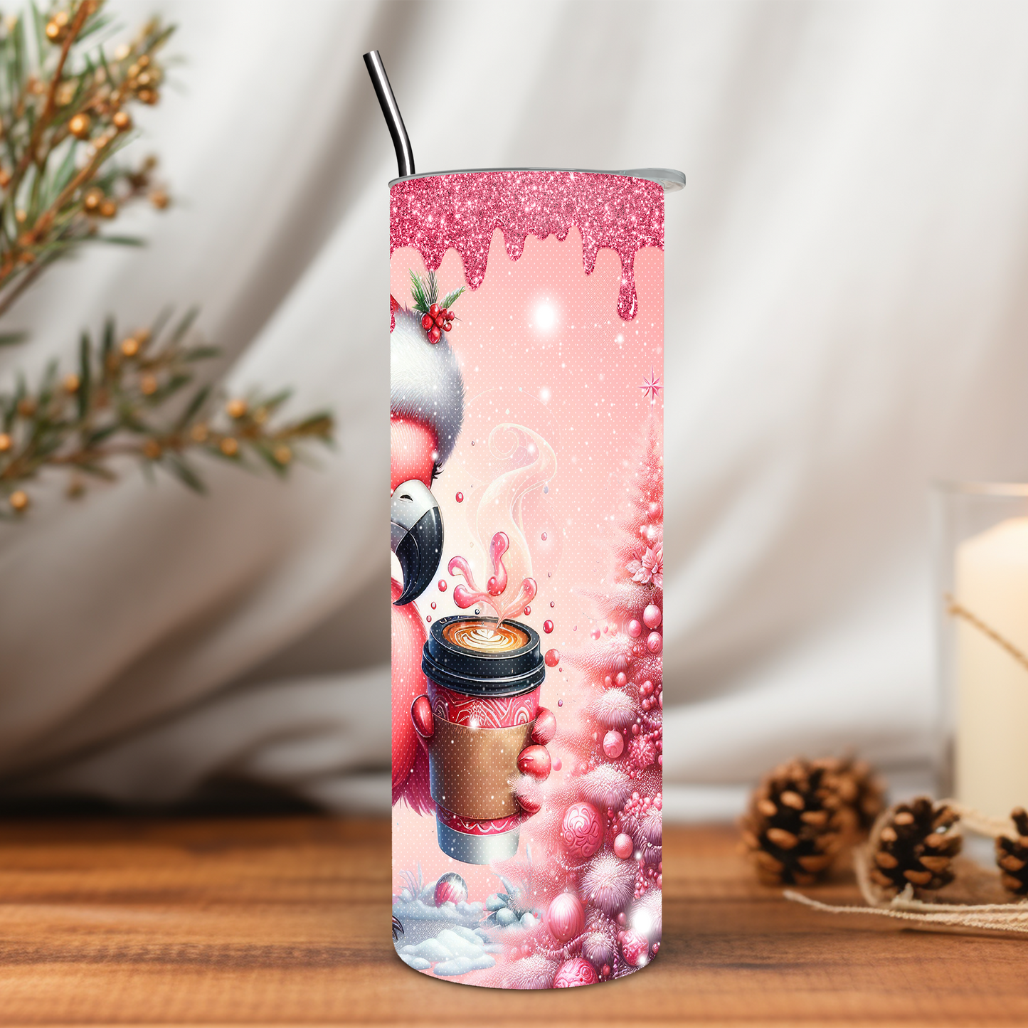 Pink Christmas Flamingo20 oz Tumbler