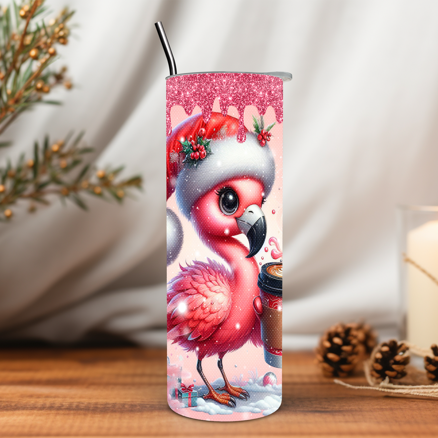 Pink Christmas Flamingo20 oz Tumbler