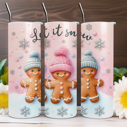 Pink Christmas Let is Snow Gingerbread 20 oz Tumbler