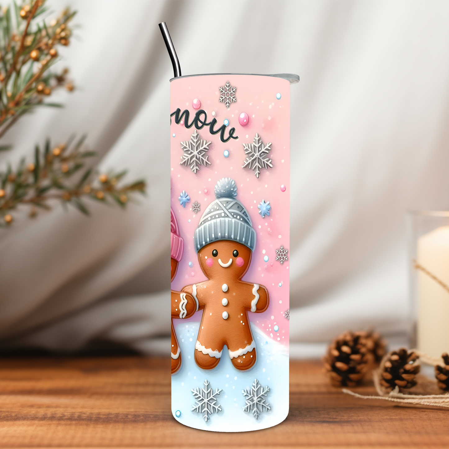 Pink Christmas Let is Snow Gingerbread 20 oz Tumbler