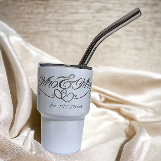 Personalized Mr. and Mrs. Permanent Engraved 2 oz Mini Tumbler with Straw